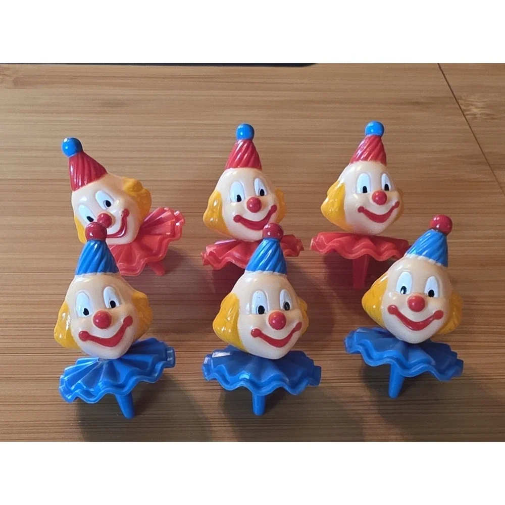 Lot of 6 Vintage Clown Cake Toppers Red Blue 2